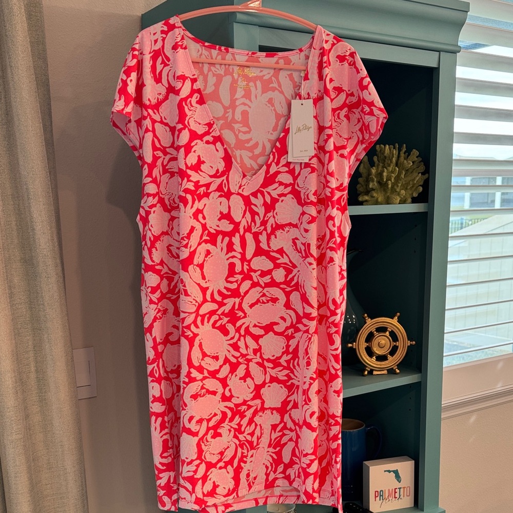 Lilly Pulitzer Tallyneck  Pink and White Floral Swim Cover-Up XL NWT